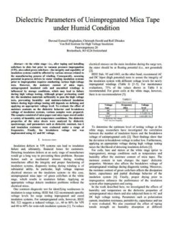 Dielectric Parameters of Unimpregnated Mica Tape under humid Conditions